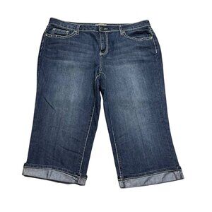 Earl Jean Cropped Cuffed Jeans Womens 14 Blue Embellished Rhinestone Pockets